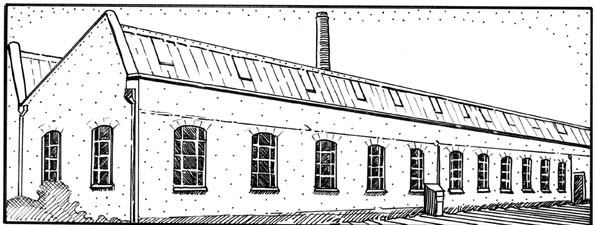 Drawing of the weaving sheds at Mount Mills.