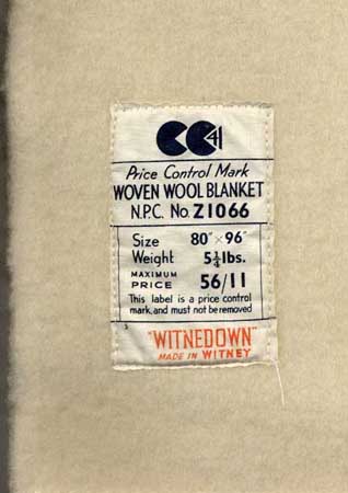 Blanket with 'CC41' Utility mark logo, made in or just after the Second World War to a lower specification than blankets made before the War.